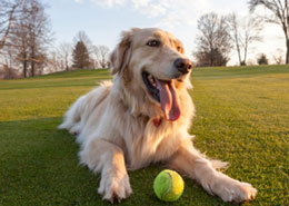 Golden retriever with tennis ball